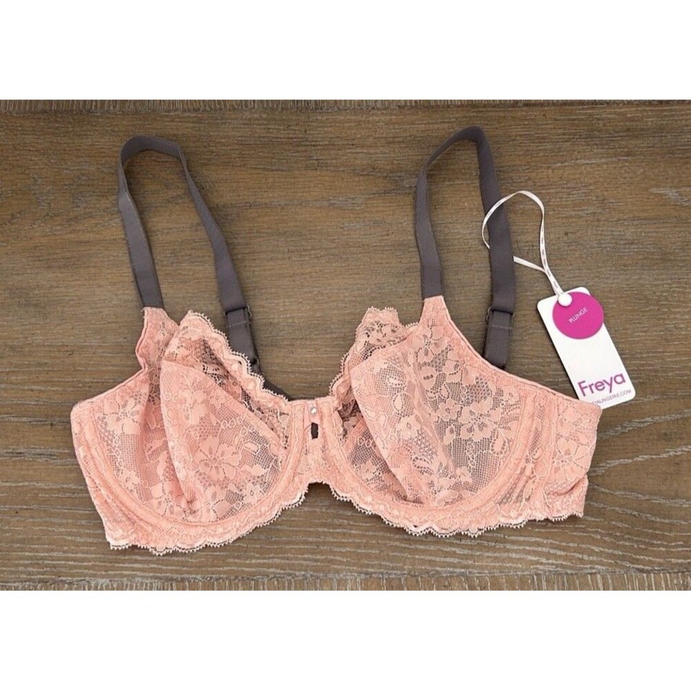 FREYA Women’s Bra US 32DD Rosehip Offbeat Underwire Plunge Bra Pink Lace NEW